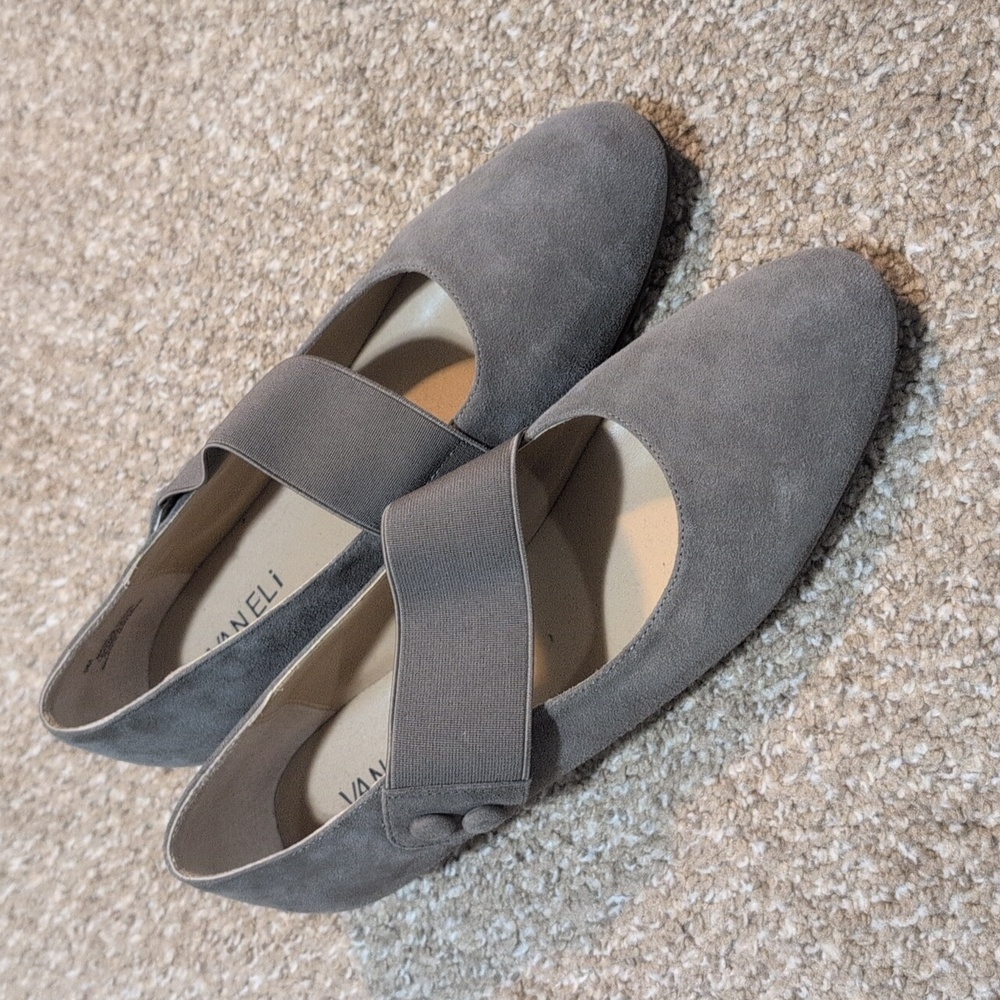 Vaneli Suede Wedge Pearl Taupe Leather 9 Mary Jane - Picture 3 of 14
